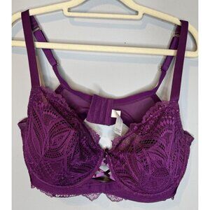 Cacique 40DD Lightly Lined French Balconette Purple Lace